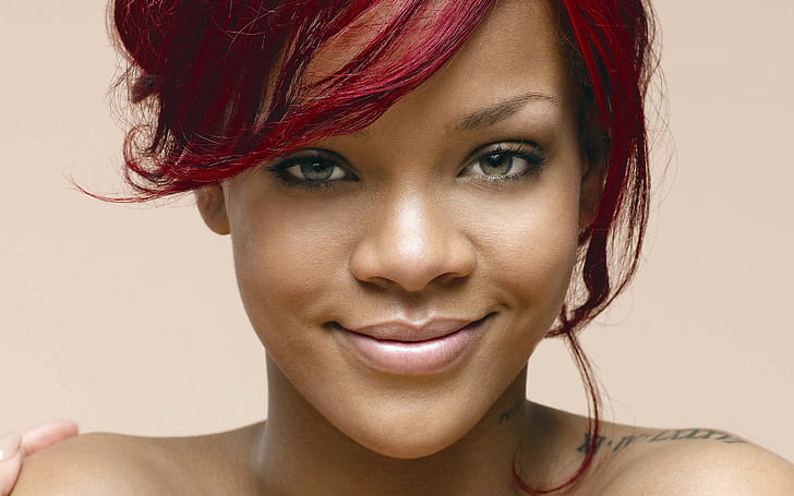 Rihanna, Brunette, senyum, Wajah, Tato, Wallpaper HD